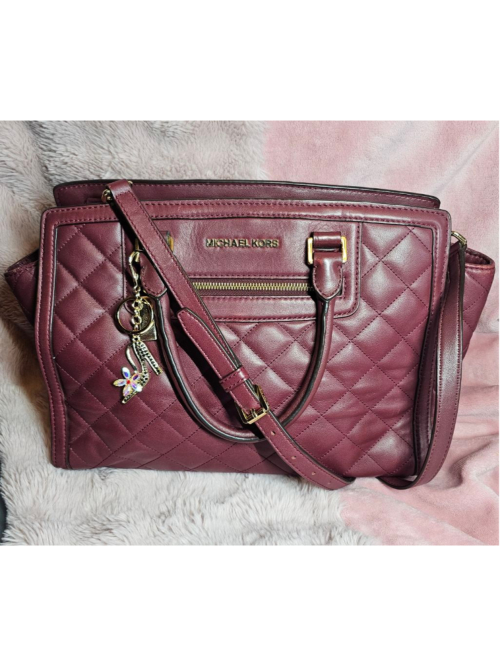 Michael Kors Burgundy Quilted Leather Satchel